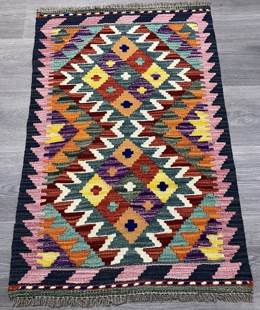 Vintage Kilim Traditional Hand Made Oriental Wool Kilim 3ftx1ft11inc 90cmx60cm