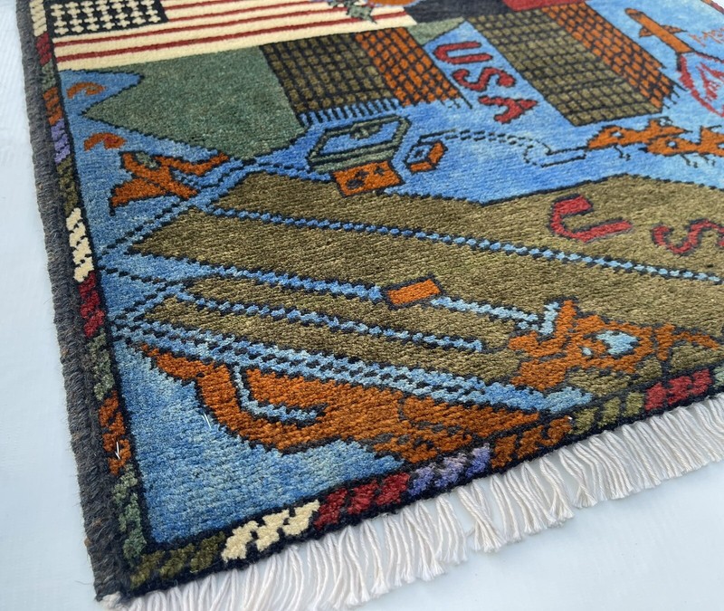 79x60cm Handmade rug 9/11 twin towers War Rug Afghan War Rug Handicrafts #112 gallery