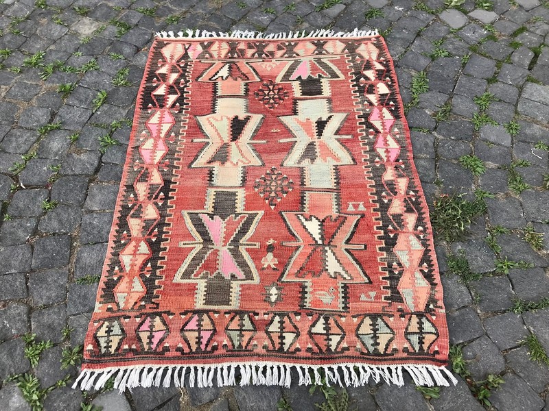4.1 X 3.1 Ft Turkish Vintage Kilim Rug , Handmade Wool Area Kilim, Bohemian Rug gallery