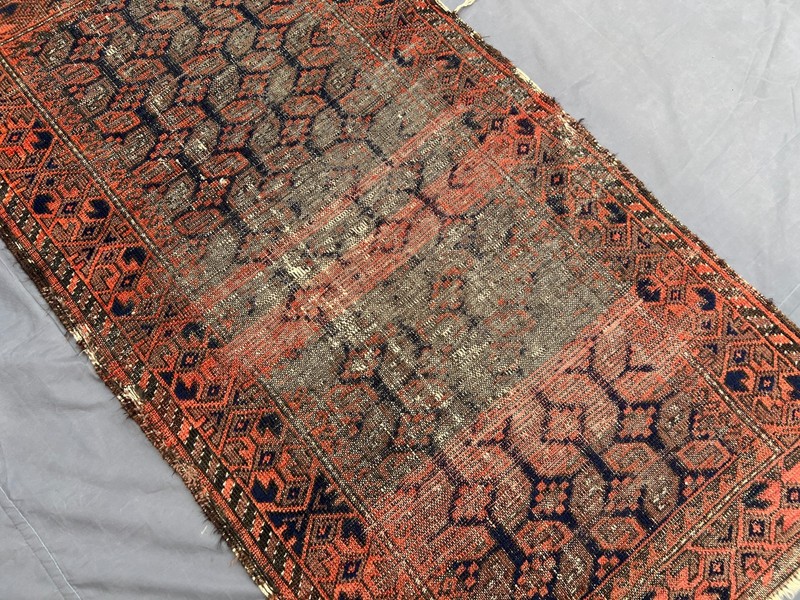 Orange Black Distressed Low Pile Rug 3x5 ft Handwoven Tribal Vintage Carpet gallery