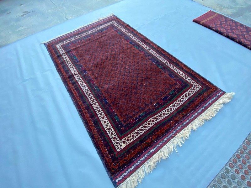 Vintage Afghan Hand-Knotted Baluchi Rug 4'2 x 6'9 ft Rare Geometric Pattern Rug gallery