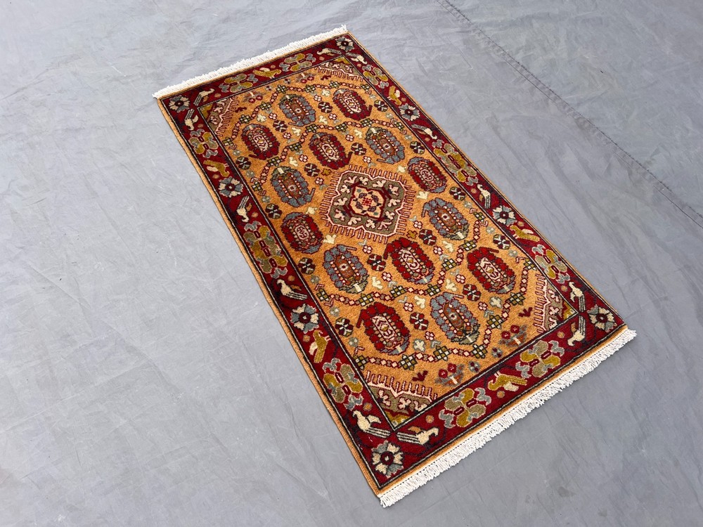 1'10 x 3'5 ft Vintage Turkish Inspired Caucasian Hand Knotted Kids Room Rug