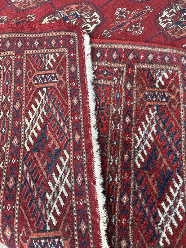 Vintage Hand Knotted Afghan Turkmen Rug 1.2x1.9m Red Wool Tribal Bukhara Carpet gallery