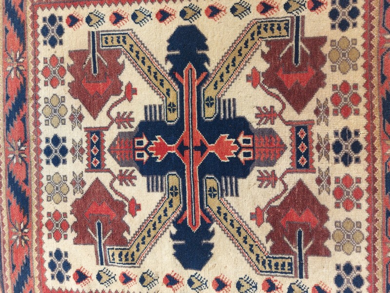 Antique Azerbaijan Rug Unique Quality 4x4 Carpet Multicolor Oriental Motif Rug k gallery