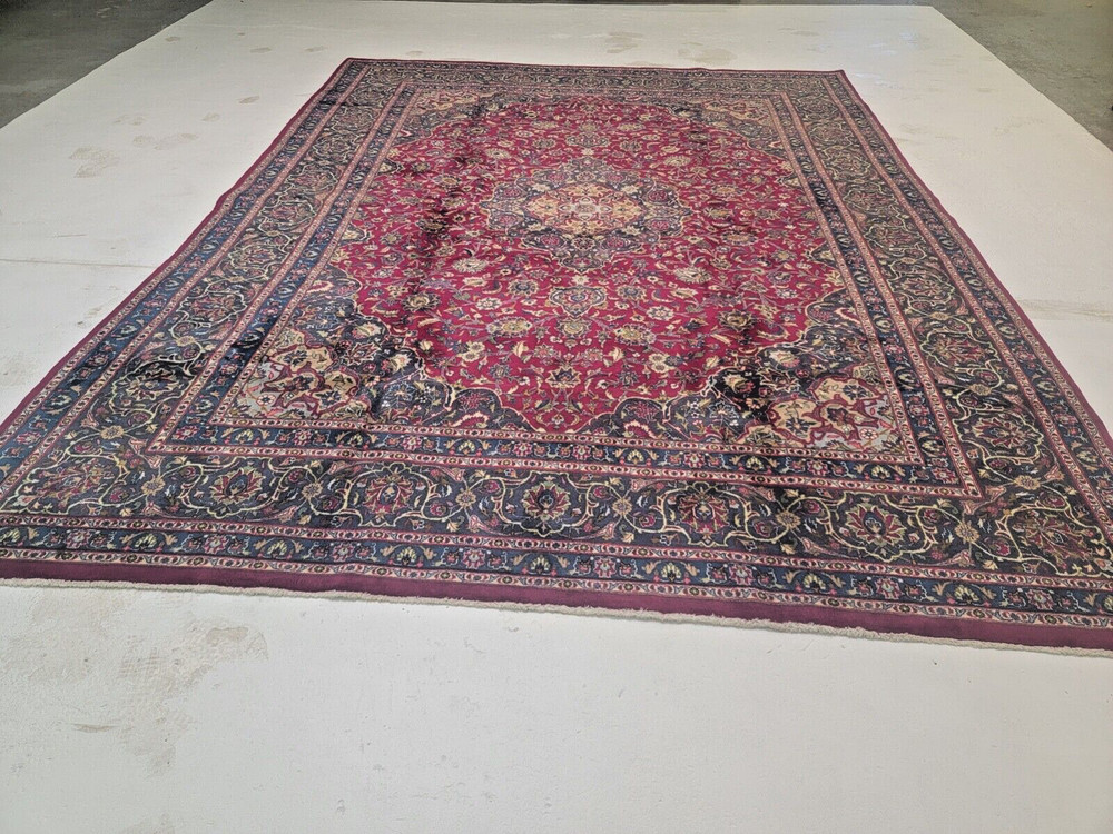 Antique Oriental Hand-Knotted Wool Area Rug Red/Blue 9'6" x 12'9"