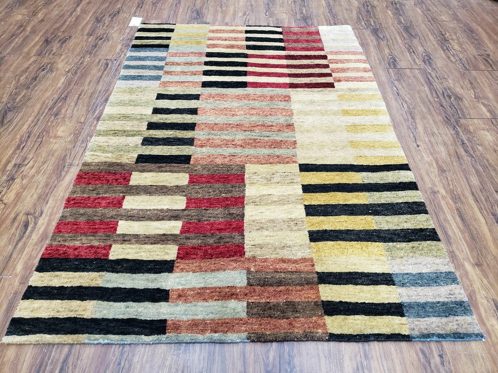 Modern Tibetan Rug 4' x 5' 9" Abstract Handmade Carpet Soft Wool Multicolor Nice