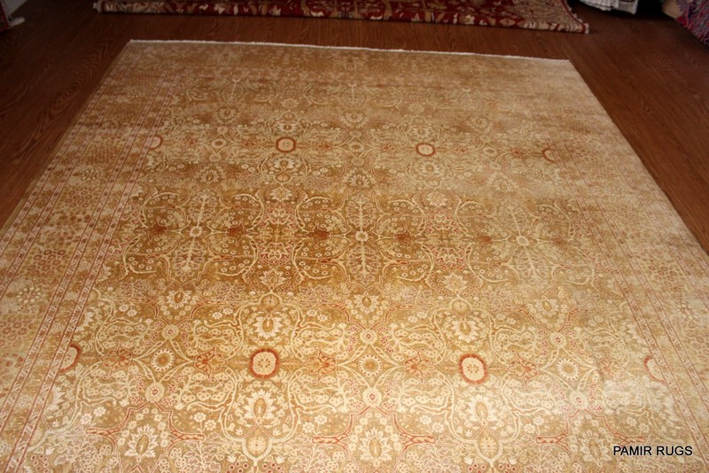 _HANDMADE_RUG_8X10_ FT. FINE hand knotted RUG Soft beige gold color Oriental gallery