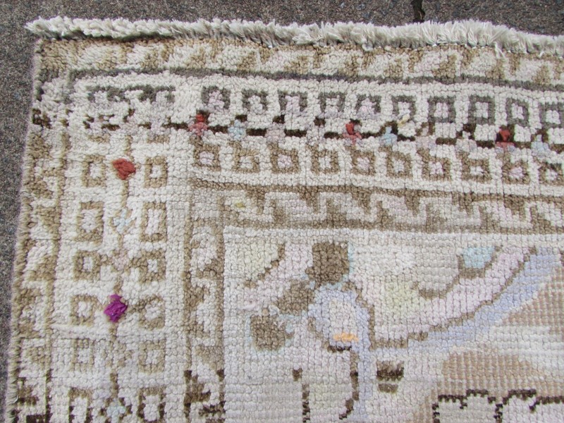Vintage Worn Hand Made Traditional Oriental Wool Faded Pink Brown Rug 201x121cm gallery