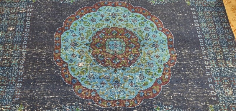 Stunning Antique Cr1900-1939s Indigo Blue Wool Pile Oushak Area Rug 6'10"x7'10" gallery