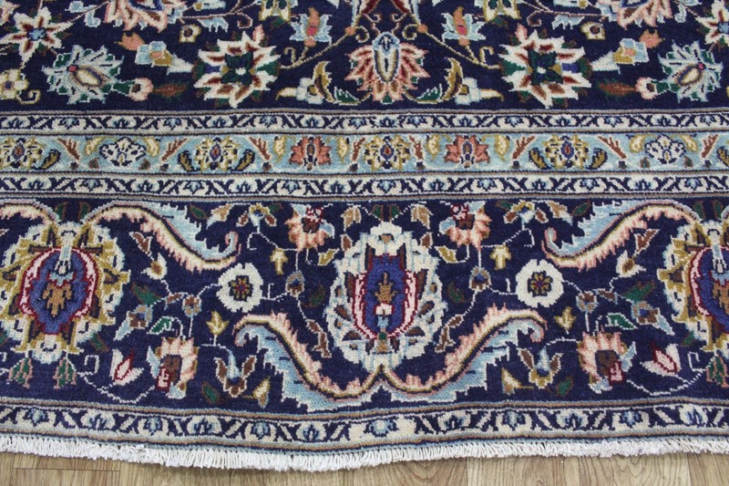 Large Oriental Keshan Wool Carpet 360x260cm 11’10 x 8’6 Blue Floral Medallion gallery