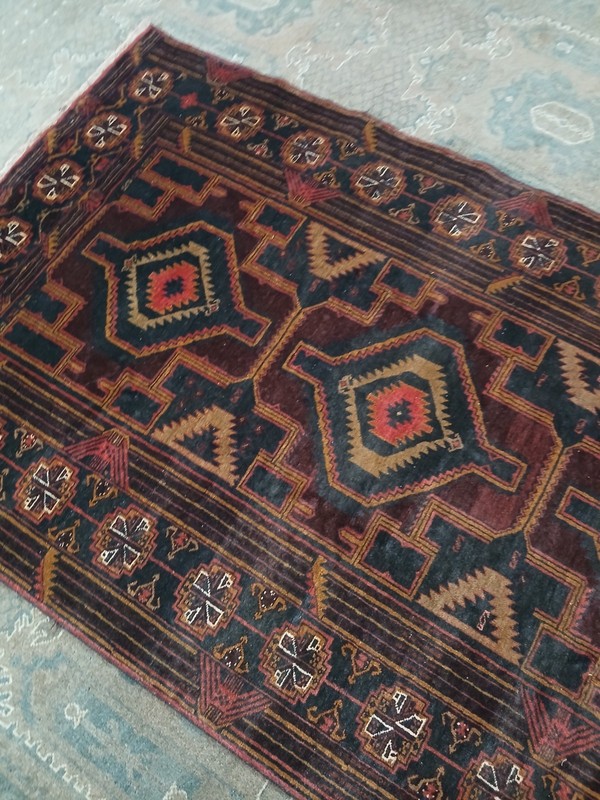 4x7 Tribal Vintage baluchi tribal brown rug, 100% Wool Handmade Turkmen Rug, gallery