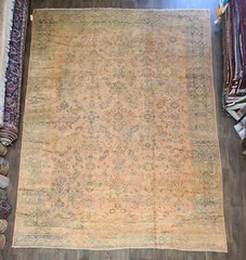 Circa 1920s Antique handwoven Mahal rug soft salmon size 11’x14’6″ vintage