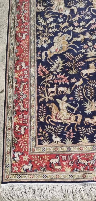 SUPER FINE SIGNED HAND WOVEN SILK HUNT SCENE PICTORIAL RUG MAT RECTANGULAR 5X3 gallery