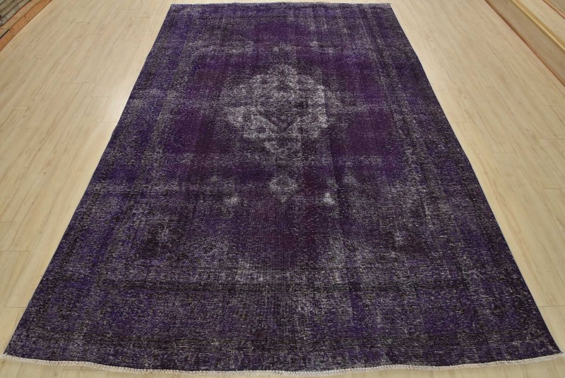 Vintage Overdyed 7’7” x 10’6” Purple Distressed Wool Hand-Knotted Oriental Rug gallery