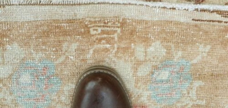 Dated 1911 Antique Natural Dye Distressed Wool Pile Oushak Area Rug 3'4''x8" gallery