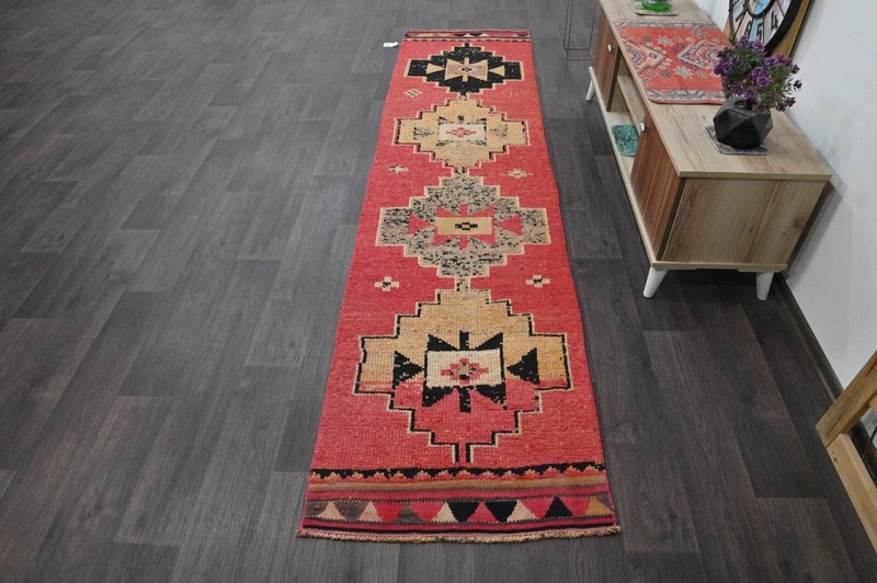 Vintage Turkish Runner Rug 2x10ft PINK Handmade Anatolian Oushak Hallway Wool gallery