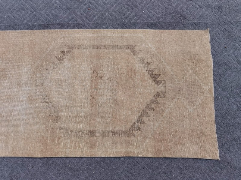 Neutral Runner Rug 3x14 Cream Brown Vintage Turkish Oushak Distressed Beige Rug gallery