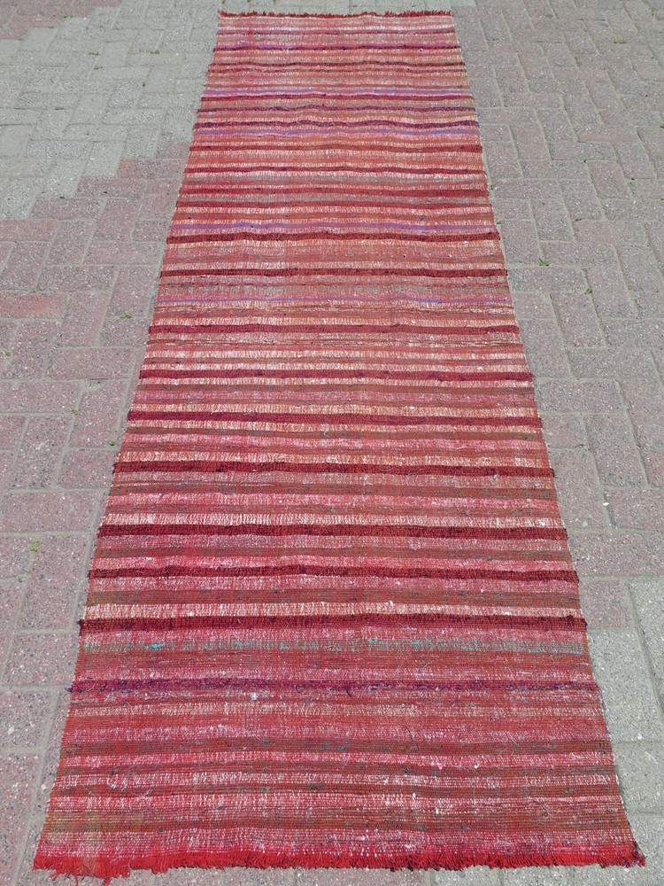Red Rug Runner, Vintage Turkish Hallway Kilim Carpet Runner Corridor Rug 35X112"