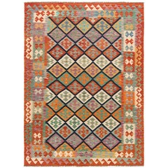 Kelim Afghan 229×166 cm Handwoven Oriental Carpet Rug Wool Red Kilim