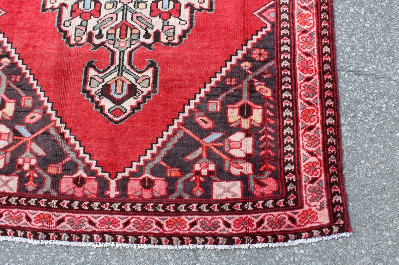 Bright Geometric Medallion Afghan 4' 2" x 6' 4" Red Hand Knotted Area Rug gallery