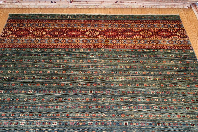 Top Quality 8' x 10' handmade vegetable dyed wool area rug Multi color green gallery