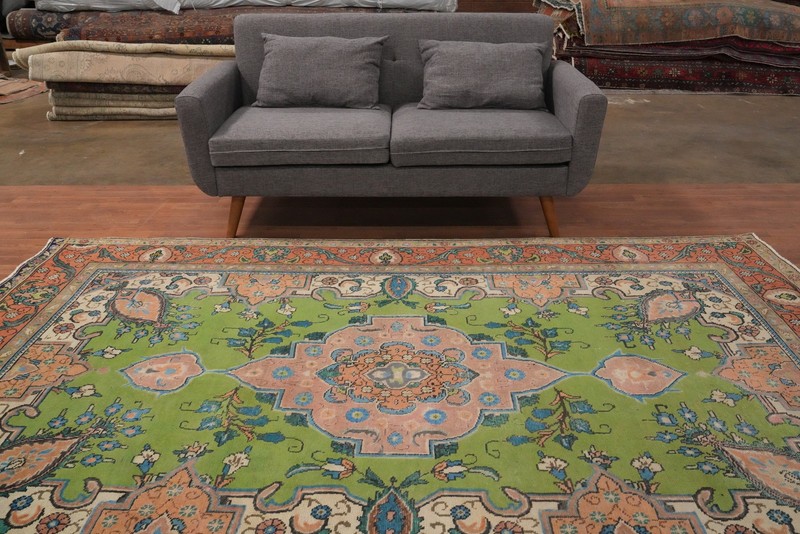 Traditional Style Green/ Orange Wool Area Rug 6x10 ft Handmade Over-dyed Carpet gallery