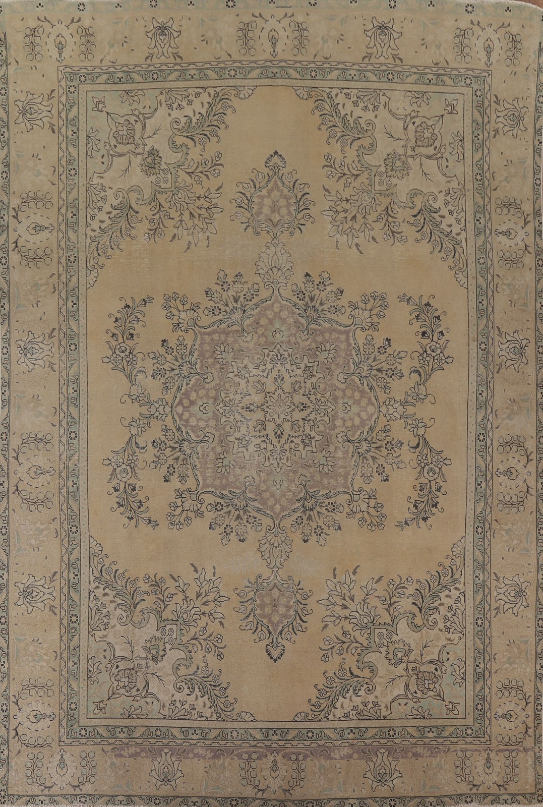 Handmade Room Size Area Rug 10x13 Beige Wool Traditional Medallion Vintage Rug gallery