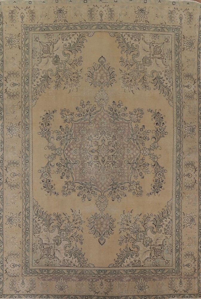 Handmade Room Size Area Rug 10x13 Beige Wool Traditional Medallion Vintage Rug