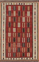 Red Kilim Vintage Area Rug 5×8 Hand-woven Geometric Vegetable Dye Tribal Style