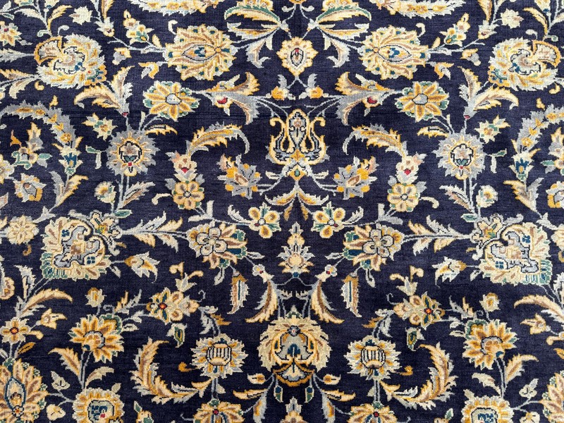 BLUE ORIENTAL RUG 9x11 HAND-KNOTTED ANTIQUE vintage handmade navy blue gold 9x12 gallery