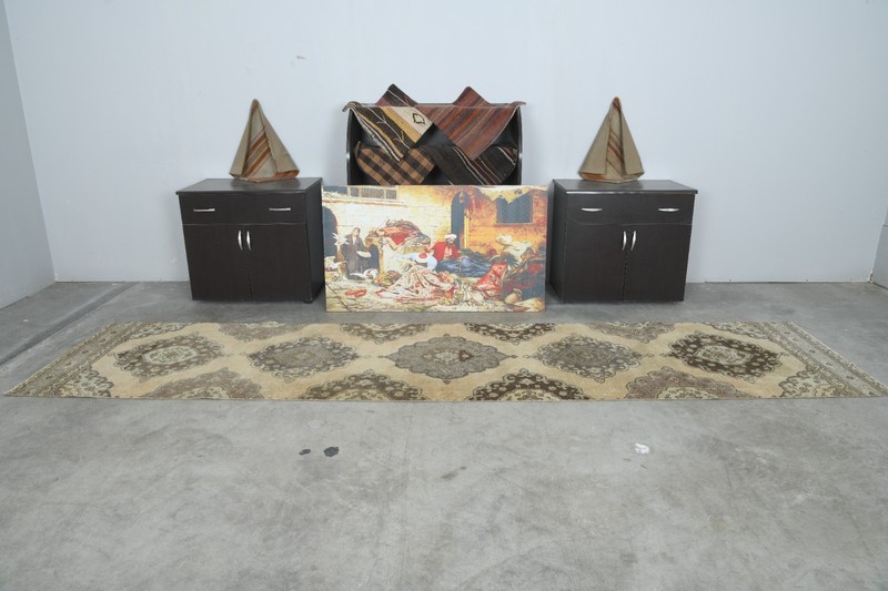 3x13 turkish runner rug, hand-knotted vintage oushak rug runner, boho decor,679 gallery