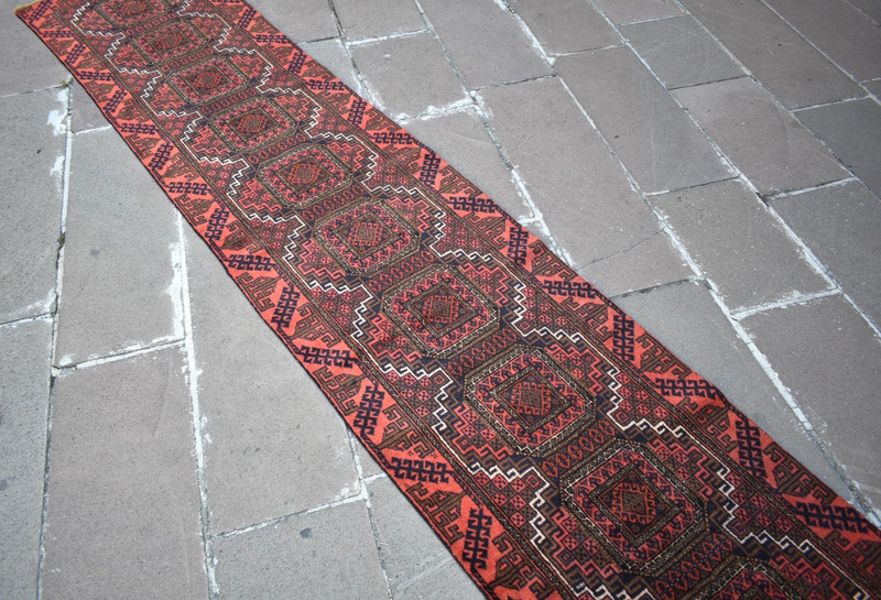 Vintage Afghan Rug 27'' x 141'' Afghan Hand-knotted Tribal Runner Rug Wool Rug gallery
