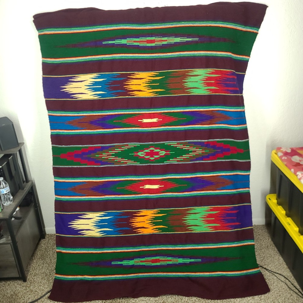 Vtg Kilim Rug 58 X 79 Handwoven Southwestern Aztec Wool Tribal Navajo Turkish