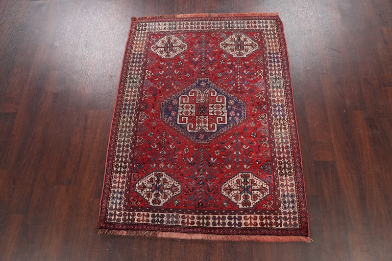 Pre-1900 Vegetable Dye Hand-knotted Antique Rug Tribal Traditional Carpet 4x5 gallery