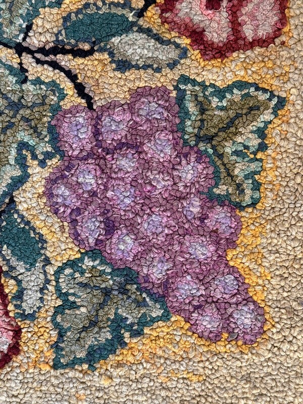 Antique Hooked Rug Grape Clusters Roses. 39x57 gallery
