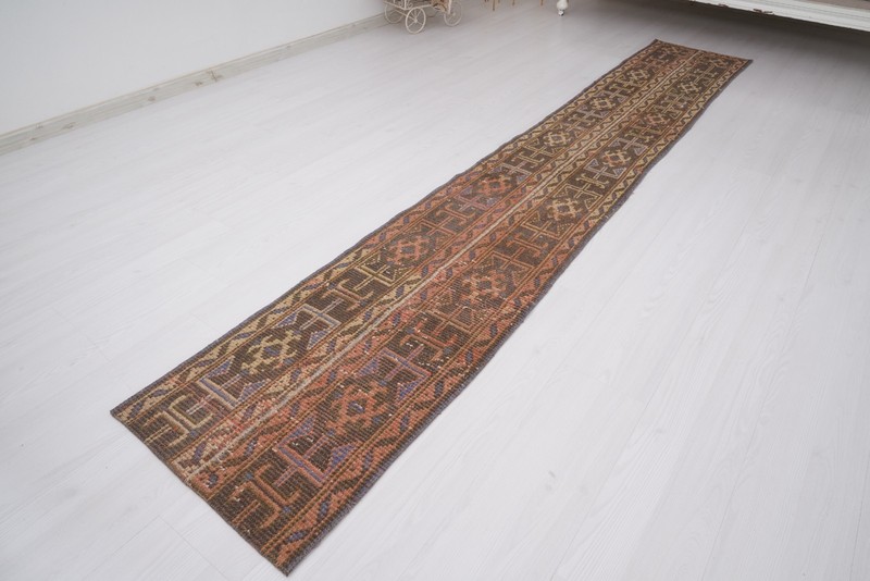 2x10 Rug, Knotted Turkish Wool Runner Rug, Neutral Vintage Oushak Rug Runner,886 gallery