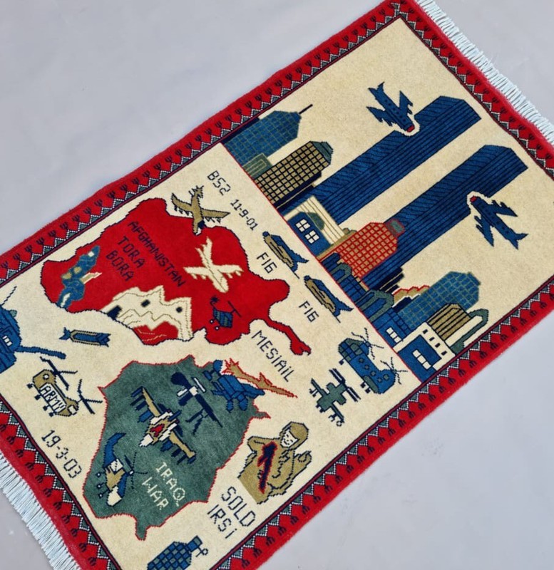 A Beautifully Handmade Afghan war Rug Rare Design Great Quality 133X 80 Cm gallery