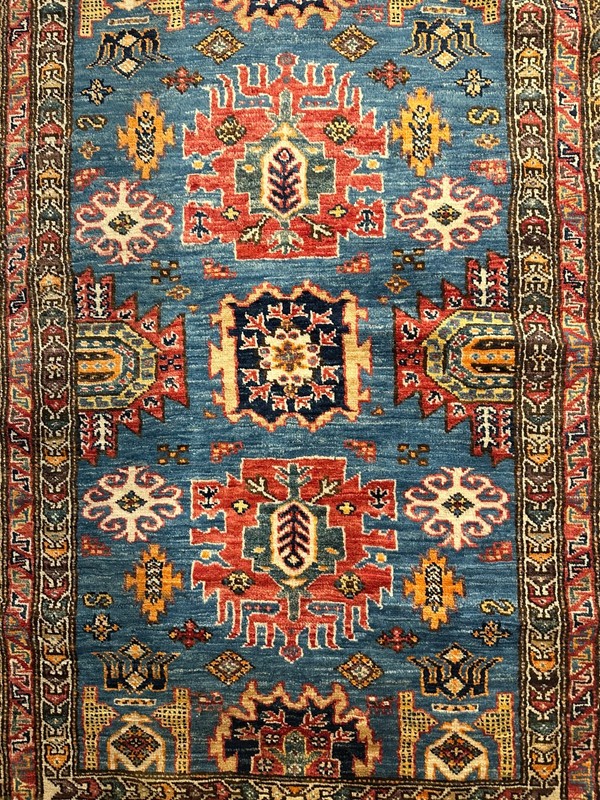 Bright Blue Fine Quality New Handmade Afghan Kazakh Accent Rug, 3'x5' gallery