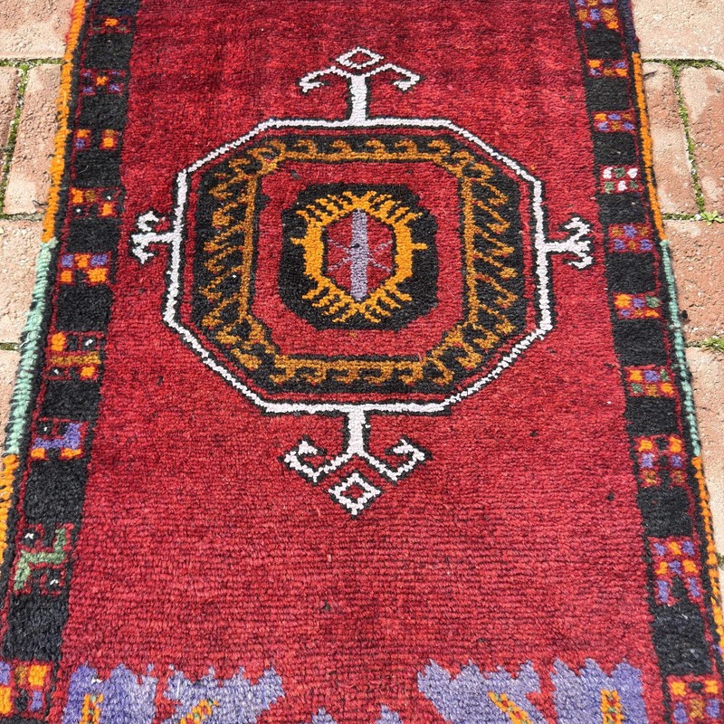 2x4 Ruby Red Black Lavender Turkish Vintage Wool Handmade Rug - Tariff Free gallery
