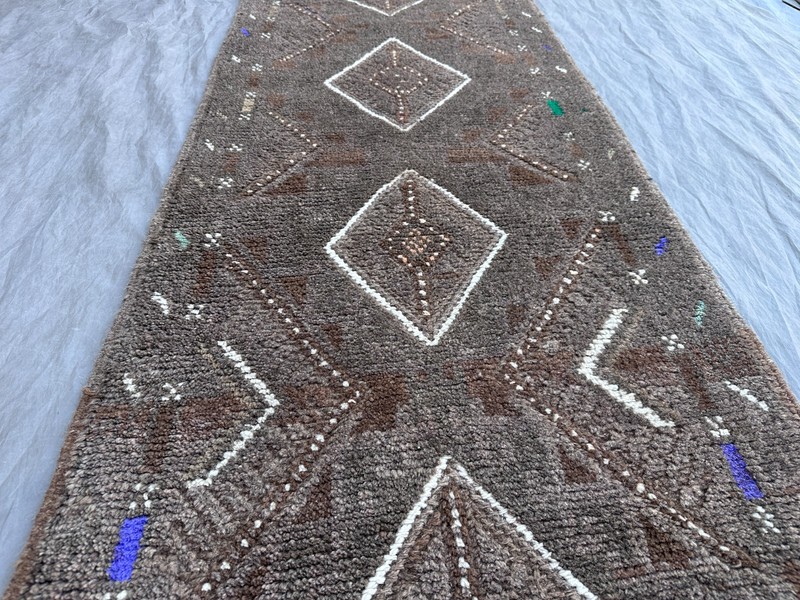 Vintage Afghan Geometric Runner Rug Handmade Wool Faded Tribal Rare Hallway Rug gallery