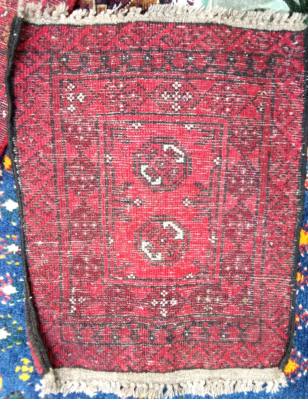 Vintage Floor Mate Afghan Handmade Red Small Rug 2x3 Ft Wool 20x27 Inches gallery