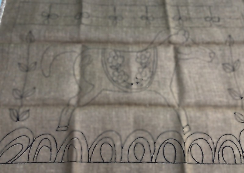 unused punch rug burlap folk art Dala horse gallery