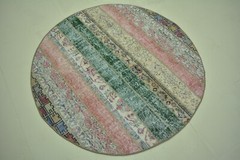 Multicolor Faded Turkish Vintage Round Rug, 3.9ft, Handmade Antique Round Rug,