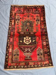 Vintage Afghan Floral Pot Rug 2’5 x 4’0 – Hand Knotted Wool Pictorial Carpet