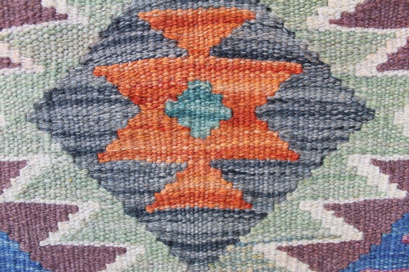 Kilim Vintage Traditional Hand Made Oriental Green Red Wool Small Kilim 91x59cm gallery