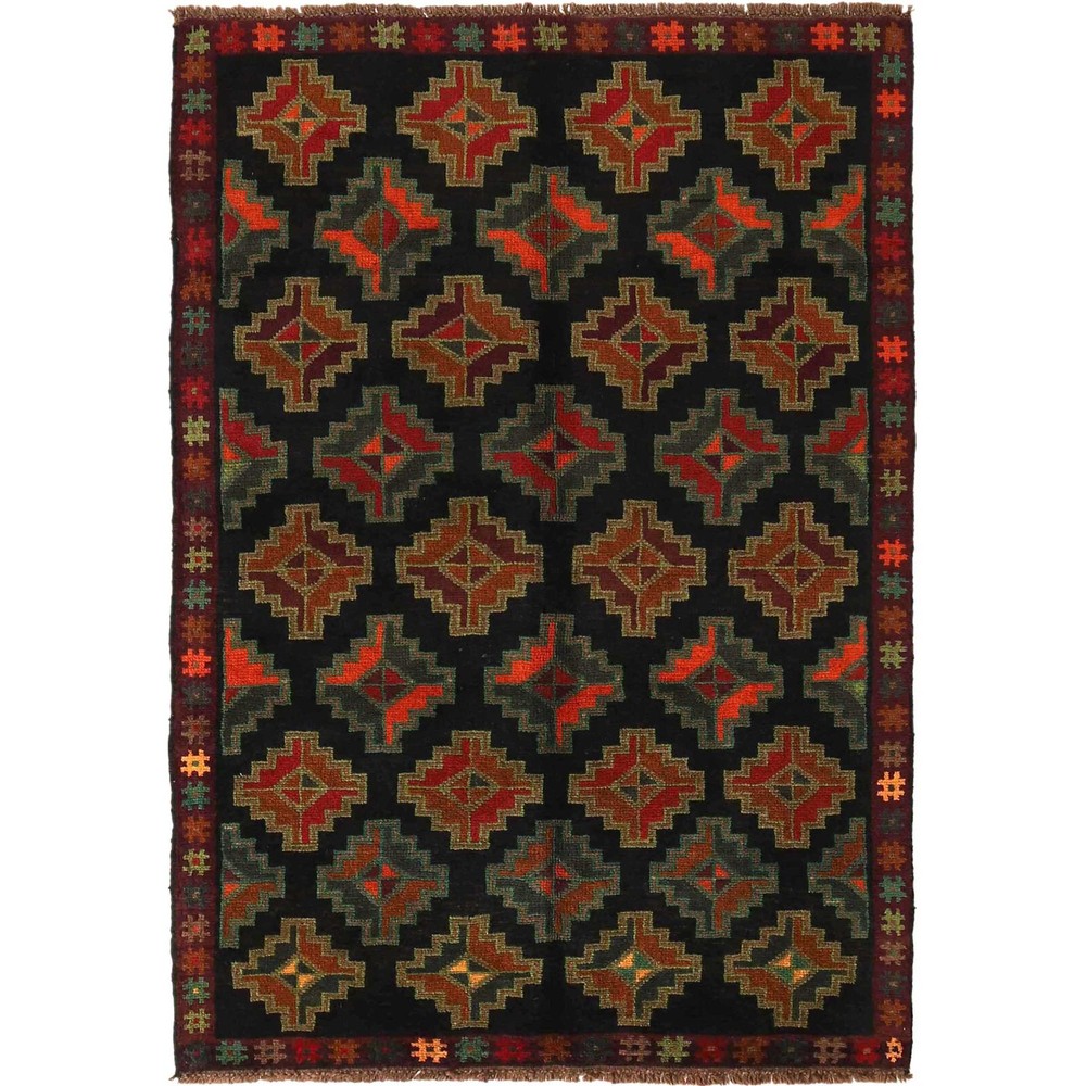 Customary Tribal Afghan Artisans Wool Antique Carpets 3'11"x6'1" FT Rugs W28018