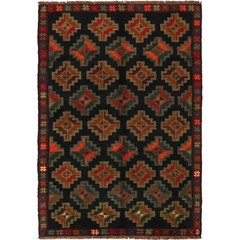 Customary Tribal Afghan Artisans Wool Antique Carpets 3’11″x6’1″ FT Rugs W28018