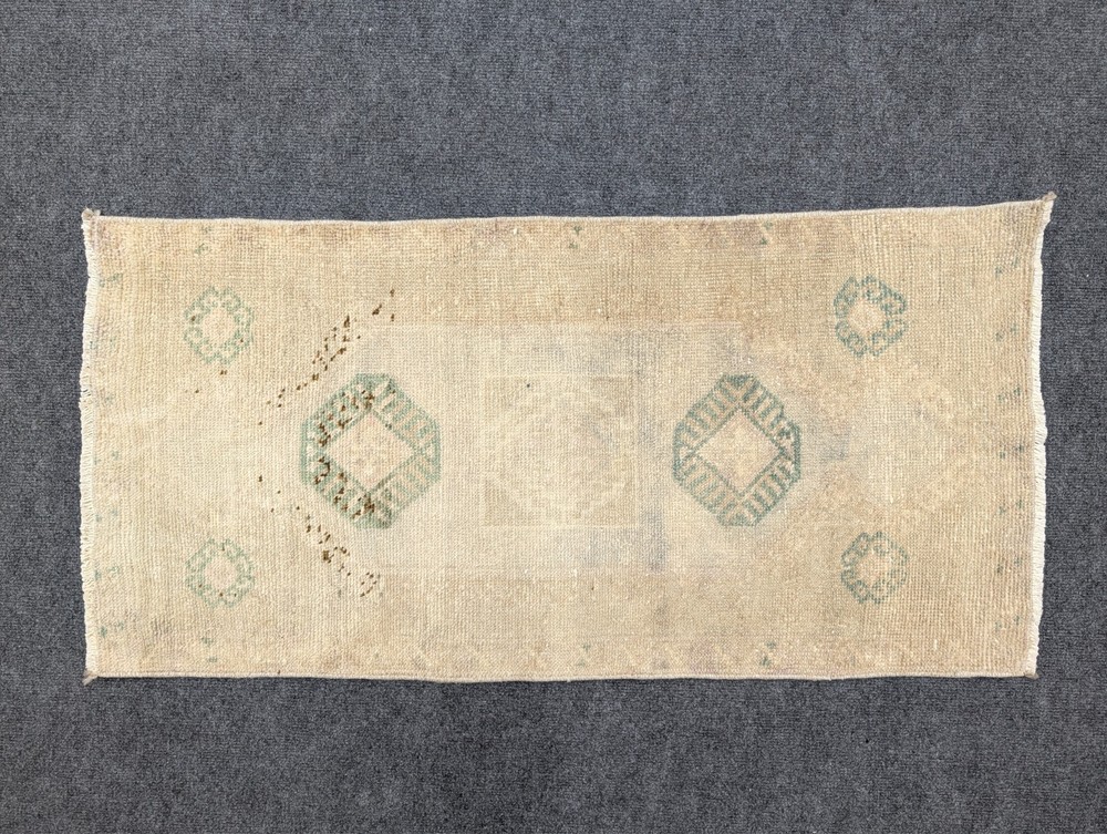 2 x 4 ft Vintage Beige Green Door Mat, Turkish Oushak Wool Bathroom Area Rug