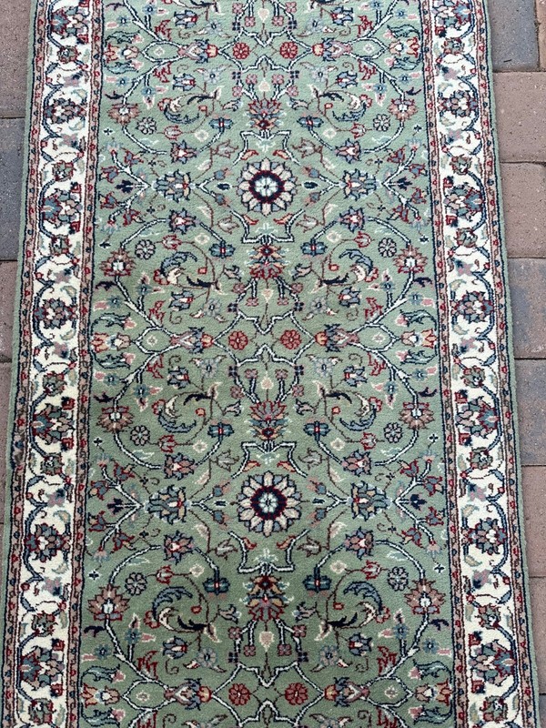 Top Quality Vintage Mint Green Oriental Handmade Runner, Floral Design, 3'x13' gallery