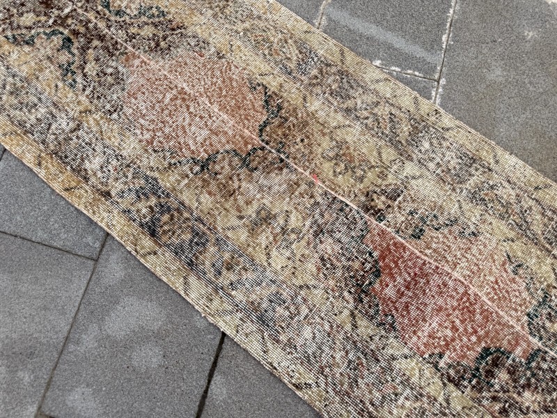 Long Vintage Turkish Oushak Rug 2.2x12.6 ft Beige Pink Hallway Gallery Runner gallery